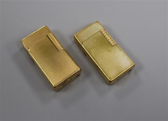 Two Dunhill gold plated Rollagas lighters